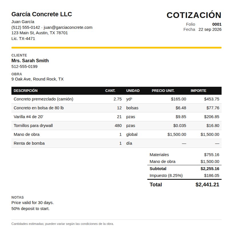 PDF de la cotización listo para mandar